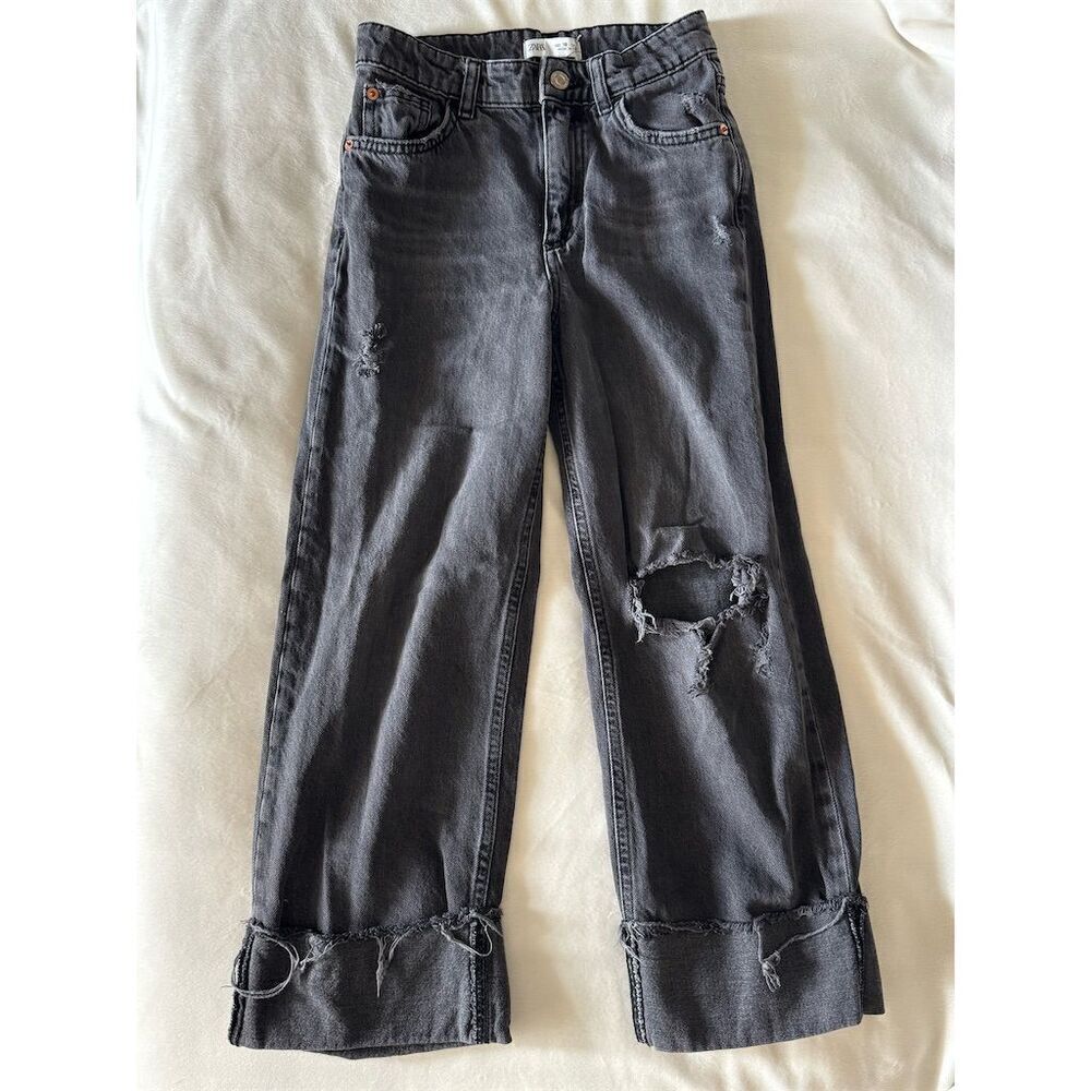 Zara Boys Distressed Black Jeans Size 10 Casual Trendy Straight Fit